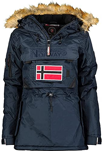 Geographical Norway Bulle Lady - Parka Chaude Femme Imperméable - Manteau Épais Capuche Outdoor - Blouson Chaud Coupe Vent Hiver - Doublure Extérieur Veste Femmes Bleu Marine S