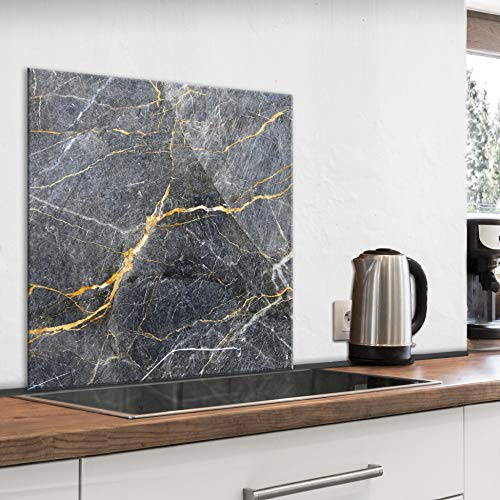 murando Glass Splashback for Kitchen Backsplash Cooker Protector | Tempered Glass Decorative Wall Art Panel Heat Resistant Graphic 60x60 cm / 24x24 Marble Stone look