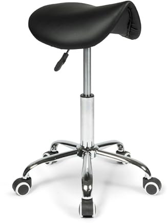 Dunimed Ergonomischer Sattelhocker - Sitzhocker, Bürohocker, Rollhocker - Höhenverstellbar Hocker mit Rollen - Schwarz