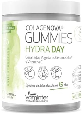 COLLAGENOVA, Gummies Soin de la Peau de Jour, Traitement d'Hydratation, Bonbons en Céramides Végétales et Vitamine C, Saveur Fraise Blanche, 60 Bonbons