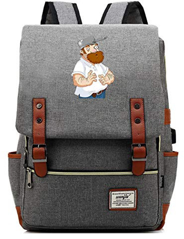 WANHONGYUE Spiel Plants vs. Zombies Backpack Vintage Schulrucksack Studententasche Schulranzen 15,6 Zoll Laptop Rucksack mit USB-Ladeanschluss Light Grey / 4