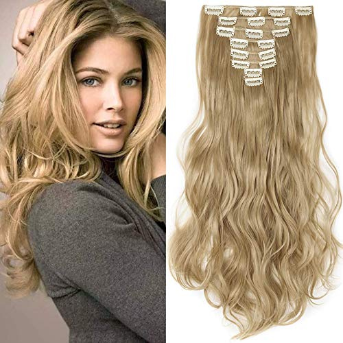 SEGO Clip in Extensions Haarverlängerung Haarteil 8 Tressen wie Echthaar gewellt Mittelblond 24(61cm)