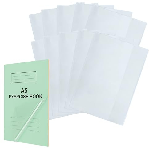 Exerz A5 buchumschläge Hefthülle klar wasserabweisend 10 Stück - Schutzhüllen zum Hineinschlüpfen für Notebooks, PVC-Hülle (A5 x 10)