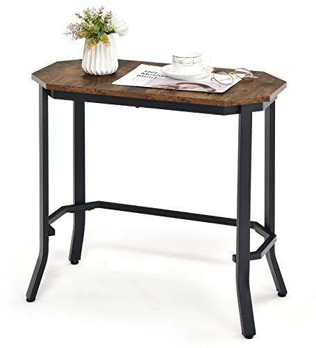 COSTWAY Konsolentisch Industriell, Schmaler Beistelltisch, Sofatisch Metallgestell, Flurtisch Dekotisch, Couchtisch Vintage, Nachttisch für Flur & Wohnzimmer & Eingang, Rustikales Braun