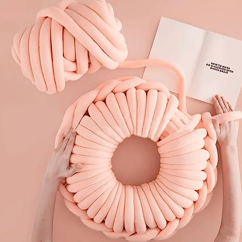 FIYSON Armstricken Wolle 500g/25m, Chunky XXL Woll zum Handstricken, Chunky Yarn Schlauchgarn Häkelwolle, Bulky Armstricken Isländische Wolle, für Anfänger, Decken, Tasche, Handstrickgarn (Hell-Rosa)