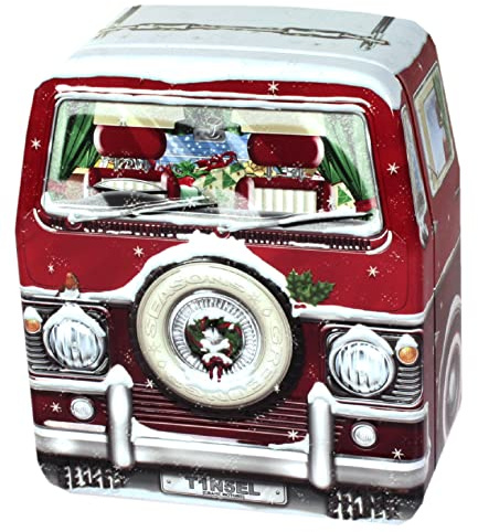 Lenzbach Blechdose Bus Camper Weihnachten rot 11 cm Keksdose Deko Box Auto Van (rot)