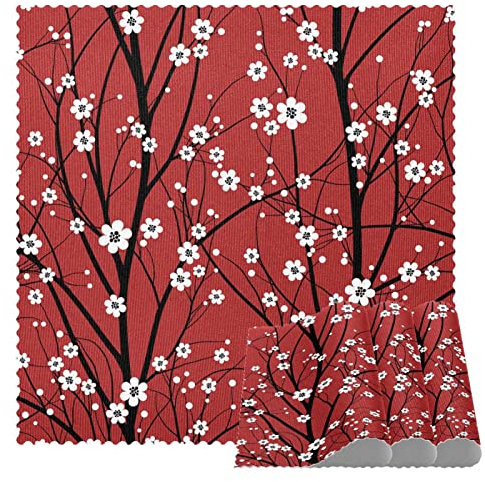 Quadratische Tischsets für Esstisch Set Kirschbaum Äste Weiß Kleine Blumen Rot