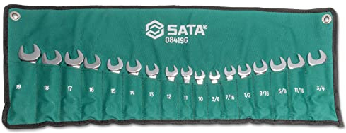 SATA Juego de 17 llaves de 12 puntos | Tamaños SAE de 3/8 a 3/4 pulgadas y métricas de 10 mm a 19 mm | Carga fuera de esquina | ST08419G