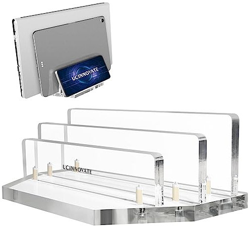 UCINNOVATE Vertical Laptop Stand, Acrylic Laptop Holder Desk with Adjustable Dock, Dual Desktop Notebook Stand Fits All MacBook/Surface/Gaming Laptop/iPad/Pro/Chromebook/HP/Dell/Computer/Keyboard