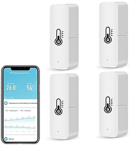 Molczov WLAN Thermometer Hygrometer, Smarter Temperatur und Feuchtigkeitssensor für den Innen, Bluetooth Mini Raumtemperaturmesser Feuchtigkeitsmesser,App Fernüberwachung, Benachrichtigungsalarm.4PCS