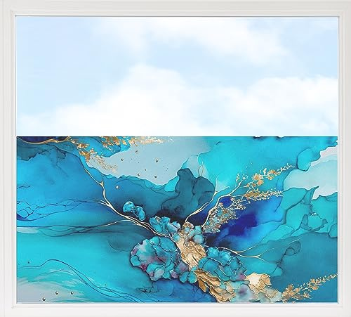 GRAZDesign Fensterfolie Blickdicht Sichtschutz, Sichtschutzfolie Fenster, Glastüren, Duschkabine, Milchglasfolie Bedruckt mit Motiv Marmor türkis, grau, Gold 110x57cm