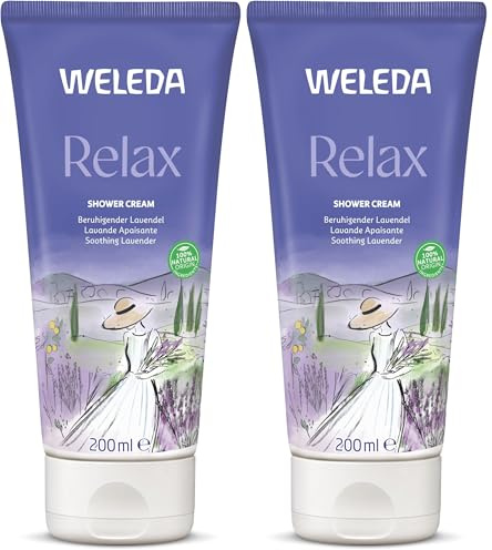 WELEDA Bio Relax Duschgel vegan - Naturkosmetik Aroma Shower Duschseife für Frauen & Männer mit Lavendel/Bergamotte Duft, Natürliche Hautpflege Dusche zur Reinigung von Gesicht & Körper (1x 200ml)