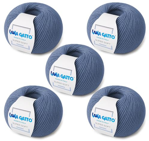 Strickgarn 100% Reine Merino-Schurwolle Extra-Fine, line Super Soft von Lana Gatto Made in Italy, hochwertiges Garn zum Häkeln und Handstricken, 250g 625 Meter, (Hellblau - 13158, 5)