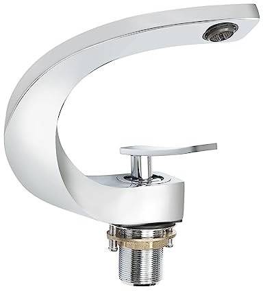 Wasserfall Waschtischarmatur Kupfer mit Keramikspule, Einhebel Wasserhahn Mischbatterie Badezimmer Armatur mit Wabenwassersparschaum, Badarmatur Wassersparend für Kaltes und Heißes Wasser (Silber)