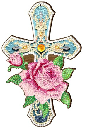 Uixxducc Ostern Diamond Painting Kreuz Basteln Erwachsene Malen Nach Zahlen Diamant Malerei Anhänger Wandkreuz Ornamente Holz Handwerk für Home Wand Décor (E)
