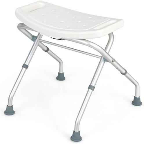 RELAX4LIFE Sgabello da Doccia Antiscivolo Altezza Regolabile 49-52,5 CM, Sedia da Doccia/Vasca Pieghevole in Alluminio con braccioli, per Adulti 150 kg per Anziani Disabili in Gravidanza (Bianco)