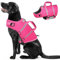 PUZAUKAL Schwimmweste Hunde Ripstop Hundeschwimmweste Dog Life Jacket mit Rettungsgriff und Reflektierenden Streifen Verstellbaren Hunde Rettungsweste für Kleine Mittel Große Hunde,Rosa-L