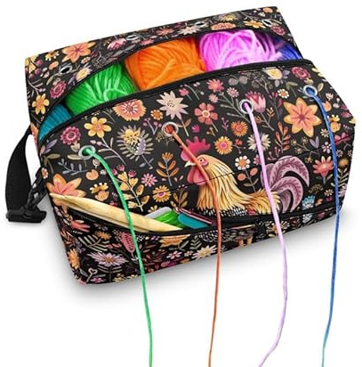 Kuiaobaty Hahn Huhn Basteltasche für Häkeln, Stricken, Kreuzstich-Organizer, Vintage-Stil, Landhausstil, Häkeltasche mit Griffschlaufe