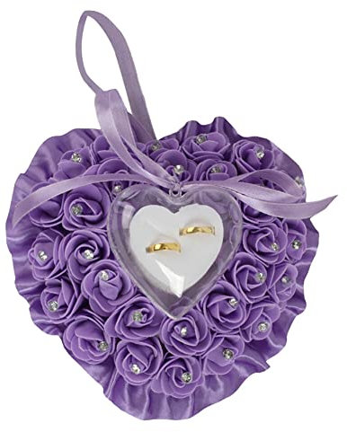 Aublinto Herz-Ring-Kissen mit Rosen und Schleifen Romantische Rose Ring Box Paar Herz-Ring-Kissen Hochzeit, Verlobung, Heiratsantrag Dekoration Ehering Kissen Hochzeitszubehör