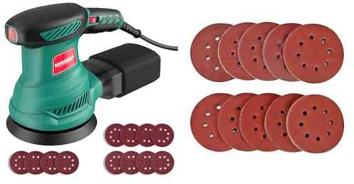 Ponceuse Excentrique, HYCHIKA 6 Vitesses Variables 300W 13000RPM Ponceuse Orbitale & Disque de Ponçage 100pcs SPTA Disques Abrasifs 40/80/120/180/320/600/800/1000/1500/2000 Grain Taille