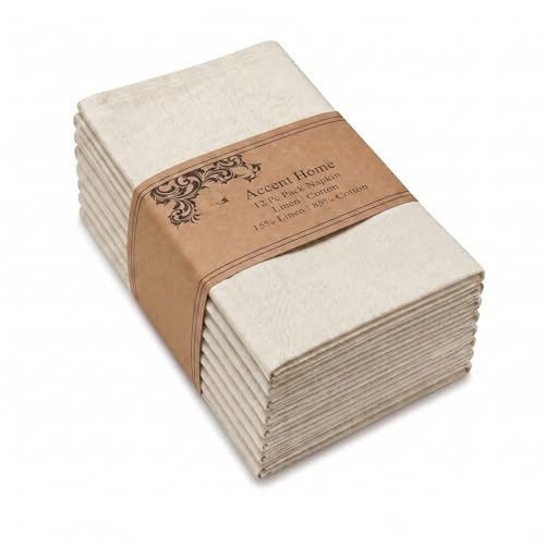 AccENTHOME Servietten aus natürlichem Baumwollleinen, 45,7 x 45,7 cm, waschbar, weich, Premium-Hotelqualität, Wiederverwendbare Servietten, perfekte Tischservietten für Familienessen, Hochzeiten und