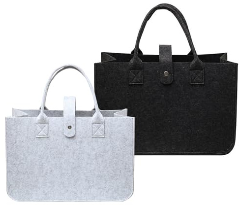 Lonimia Borsa per la spesa, 2 pezzi, pieghevole, in feltro, 30 x 20 x 18 cm, in feltro, borsa per la spesa, grigio chiaro + grigio scuro, 30 cm x 20 cm x 18 cm