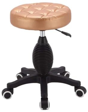 Hocker auf Rädern, runder Rollhocker, strapazierfähig, Salon-Massage, 360° drehbar, Salonhocker mit Rädern (Gold)
