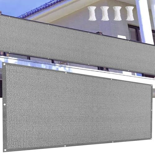 Balkon Sichtschutz 120 x 875 cm HDPE Atmungsaktiv Balkonsichtschutz Balkonverkleidung Reißfest, mit Ösen Kabelbinder Sichtschutz für Garten Balkon Terrasse, Grau