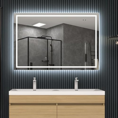 NOLUXA LEDIMEX Badrumsspegel med ljus | Stor badrumsspegel | Dimfri LED-spegel och på/av sensor | Fyrkantig väggspegel 90 x 80 cm, Nederländernas serie | Kromfärg | 3 års garanti