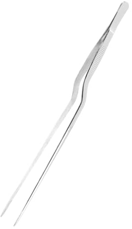 sourcing map Kitchen Tweezers Stainless Steel, 10 Inch Food Tongs Fine Cooking Tweezers Set Extra-Long Tweezer Tongs for Cooking Grill Baking BBQ, Silver Clip