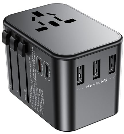 35W Adaptador Enchufe Universal, Adaptador Enchufe de Viaje con 2USB-C,3USB-A y 1CA,Adaptador Internacional para Alemania EE.UU. Reino Unido Francia España Japón Tailandia Italia AUS más de 200 países