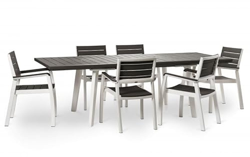 Keter Set Harmony in Resina Tavolo (160/240x100xh74cm) e 6 poltrone Stampo Legno