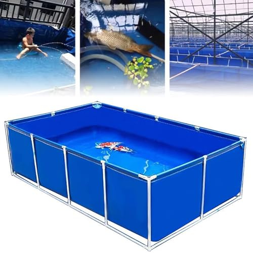 DECAKE Poolteich für Fische und Wassertiere, 1/2/3 m, Aquarium-Poolteich für den Außenbereich, PVC-Teiche mit Ablassventil, einfacher Swimmingpool mit Stahlrahmen, temporärer Sammelbehält