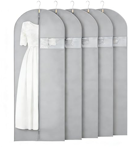 SQUASHIC Kleidersack 5 Stück 60×140 cm, mottensicher mit Reißverschluss | Hochwertige Kleiderschutzhülle mit großer Kapazität-Kleiderhüllen zur Aufbewahrung für Kleider，Jacken，Hemden und Abendkleider