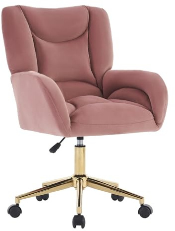 WEALTHOUSE Höhenverstellbarer Drehsessel Samtstoff Drehstuhl Bürosessel Homeoffice mit Schaumfüllung 360° Rollen Ergonomische Rückenlehne Einfacher Selbstaufbau Edles Metallgestell Wohnzimmer (Rosa)