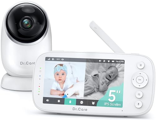 Dr.Care Baby Monitor - Senza WiFi a Bassa Radiazione, Schermo 5 HD 1080P, Visione Notturna e Rotazione 360°, Batteria 5000 mAh Lunga Durata, VOX, Audio Bidirezionale