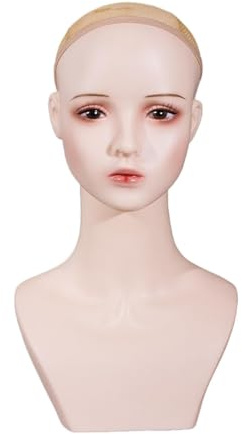 MagiDeal Tête de mannequin femme avec maquillage, buste de mannequin professionnel polyvalent, perruque, support pour lunettes, chaîne, boucles d'oreilles