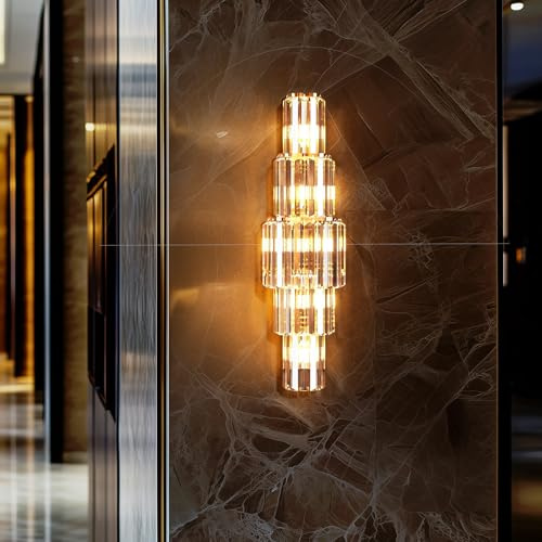Vrygle Crystal Wall Light Luxury:5-Layer LED Lighted Wall Lamp Modern Decorative Wall Sconce with Bulbs for Porch, Hallway, Bar, Restaurants, Patio, Home Decor