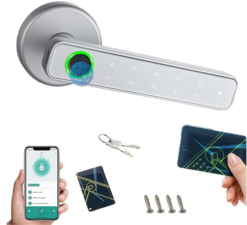 RATSTONE Türklinke Mit Code,Türgriff Mit Fingerabdruck,Elektronisches Türschloss Mit Touch-Tastatur Und Intelligenten,Neun Entriegelungsmöglichkeiten,Geeignet Für Haustür, Haus, Büro, Wohnung(Silber)