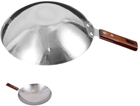 ANDRESLAD Sartén Wok De Acero Inoxidable Con Mango De Madera Antideslizante Para Cocina Hogar Profesional Cocina Versátil Para Saltear Mariscos Y Guisos