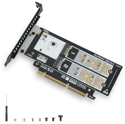 ELUTENG Dual M.2 NVMe auf PCIe 5.0 Adapter, 2 x 128 Gbit/s NVMe PCI-Express SSD Erweiterungskarte Unterstützt PCIE X8 X16 Steckplätze für M Key/B&M Key 2230 2242 2260 2280 SSDs
