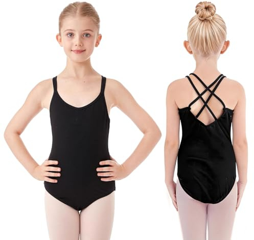 Modurio Leotard for Girls Ballet Leotard - Black Camisole Dance Gymnastics Leotards, Sport Dance Ballet Gymnastics for 3-13 Years, Cotton Dance Leotards for Girls Kids Toddlers Women (150)