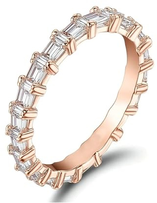 Whoiy Goldring 585 Echtgold Damen, Eheringe 14 Karat Rotgold mit Moissanite Verlobungsring Ewigkeit für Frauen Gr. 60 (19.1)