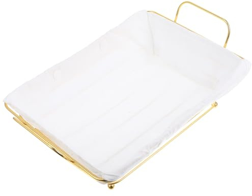 SHERCHPRY Gold Metal Bread Basket and Fruit Storage Basket with Removable Liner, Rectangular Wire Organizer for Kitchen Counter, Pantry and Dining Room Use