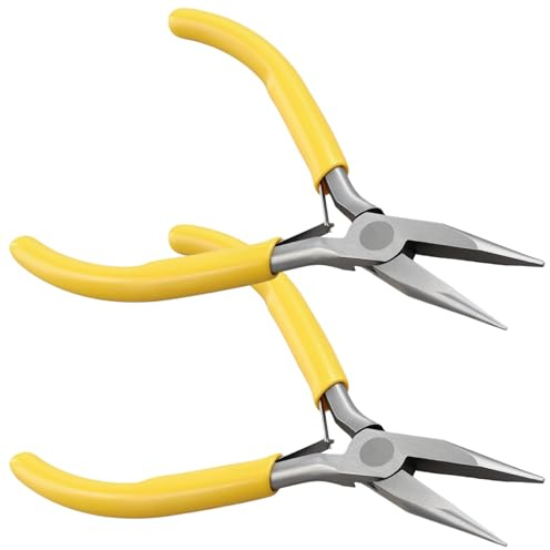 SENJEOK 2 Pieces 5 Inch Needle Nose Pliers, Small Long Nose Pliers with Yellow Handle for Repair, Handicraft, DIY