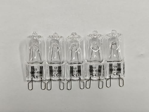 WPW10571723 Range Hood Light Bulb G9 120V 40W,for Whirlpool ACR4303MFB3 W10571723 Range Oven Halogen Light Bulb PS8260198 3022627 AP6023129 ect (Transparent-5Pcs)