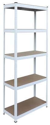 Relaxdays Schwerlastregal, HxBxT: 180x75x30 cm, 875 kg, 5 Ebenen, Lagerregal Keller & Garage, zum Stecken, weiß/braun