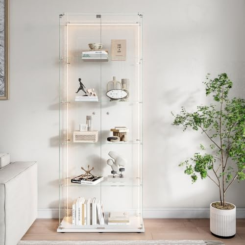 ZHDOKA Vitrines 5 områden med lysdioder, 78,5 x 34,5 x 186,5 cm Vitrin sur Pied med 2 dörrar och lås, Armoirs de Verres, små virusiner salong, Vitrine de collection for collectionneurs, Blanc
