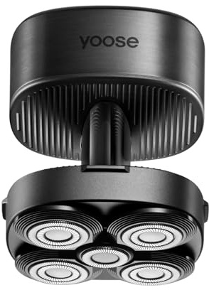 yoose Rasoio Testa Calva Uomo, IPX7 rasoio elettrico corpo uomo(5 Testine Magnetiche, Autonomia 90 Min, Ricarica Rapida USB-C, Display Batteria, Controllo PID Intelligente) - Rasoio elettrico barba