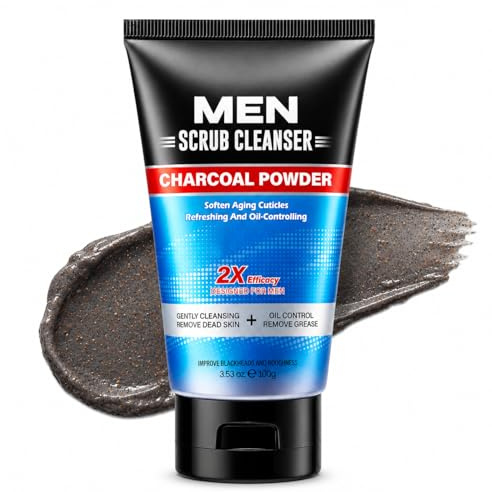 Mens Face Scrub & Exfoliating Face Wash for Smooth Skin, 100g | Charcoal Deep Cleansing Facial Cleanser for Blackhead Control & Oily Skin | Natural Vegan Men's Skincare
